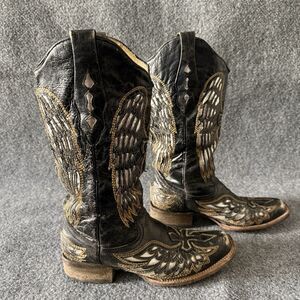 CORRAL Women’s Wing & Cross Western Equestrian Boots Embroidered 8 Black Cowgirl
